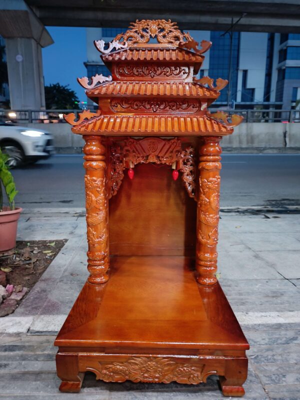 Bàn thờ Thần Tài gỗ thông mái Thái 3 tầng